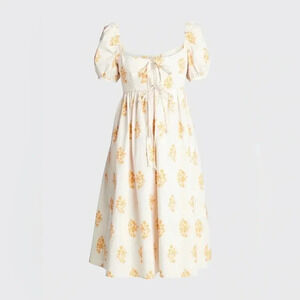 NWT Ciao Lucia Alessia White Floral Puff Sleeve Cottagecore Dress in Marigold S